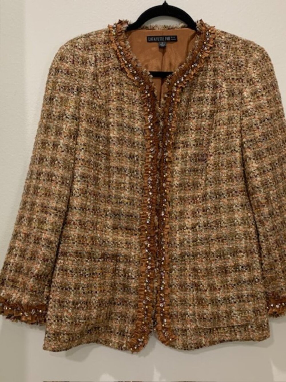 Lafayette 148 New York Embellished Tweed Jacket, Size 8